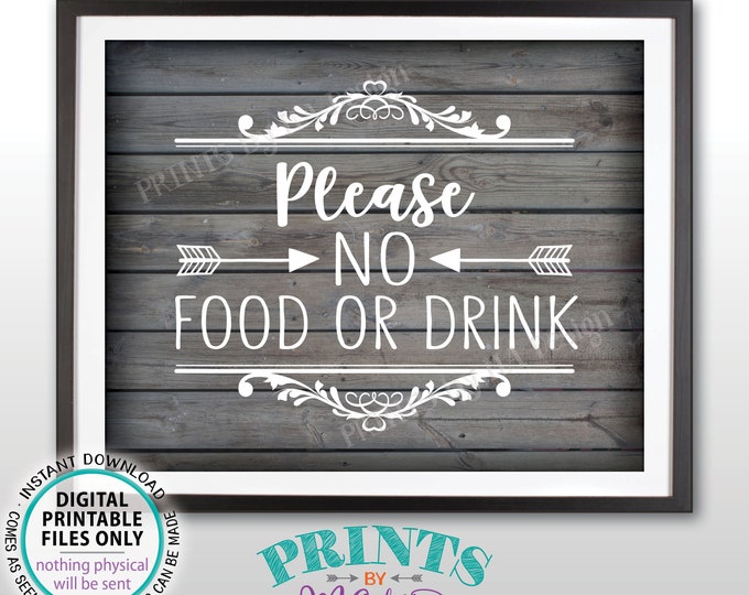 Please No Food or Drink Sign, No Food Sign, Keep Food Out, Rules for Home, Follow House Rules, PRINTABLE 8x10” Rustic Wood Style Sign <ID>