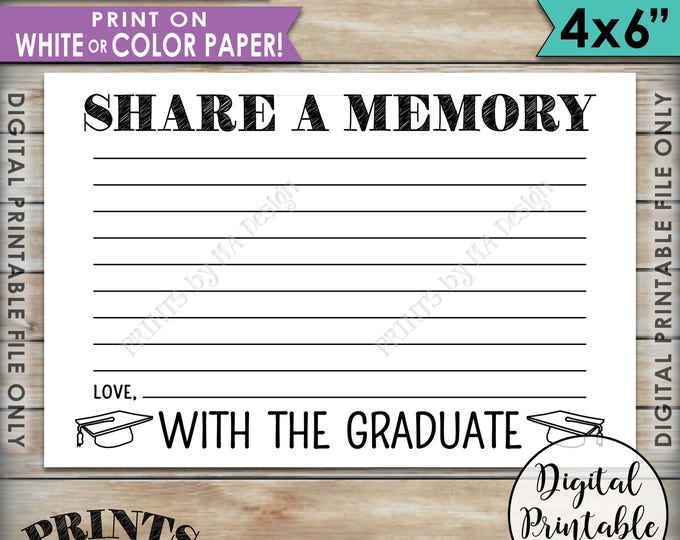 Share a Memory with the Grad, Graduation Party, Share Memories, Write a Memory, Leave a Memory, High School, 4x6” Printable Instant Download