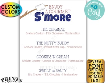 S'more Menu, Enjoy a Gourmet S'more Sign, Custom PRINTABLE 8x10/16x20” Smores Menu Sign <Edit Yourself with Corjl>