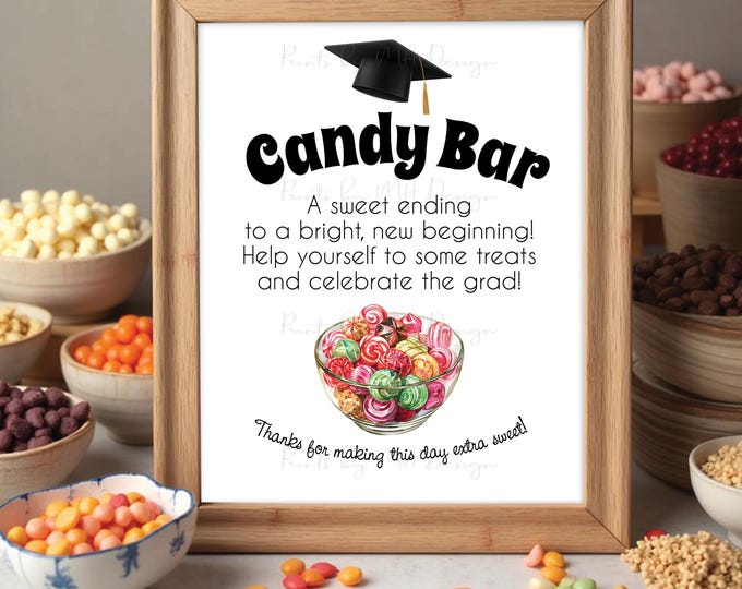 Graduation Candy Bar Sign, Please Take a Treat, Sweet Ending to a New Beginning, PRINTABLE 8x10/16x20” Grad Party Candy Display <ID>