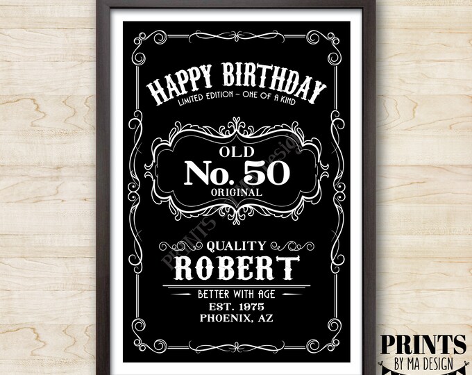 Happy Birthday Sign, Better with Age Vintage Birthday Poster, Whiskey or Liquor Themed, PRINTABLE 24x36” Black & White Sign