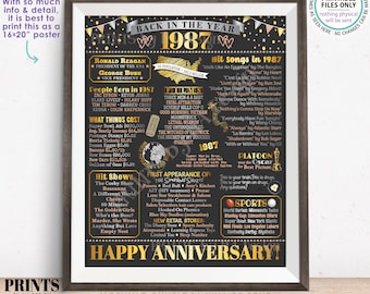 Back in the Year 1987 Anniversary Sign, Flashback to 1987 Anniversary Decor, Anniversary Gift, PRINTABLE 16x20” Poster Board <ID>