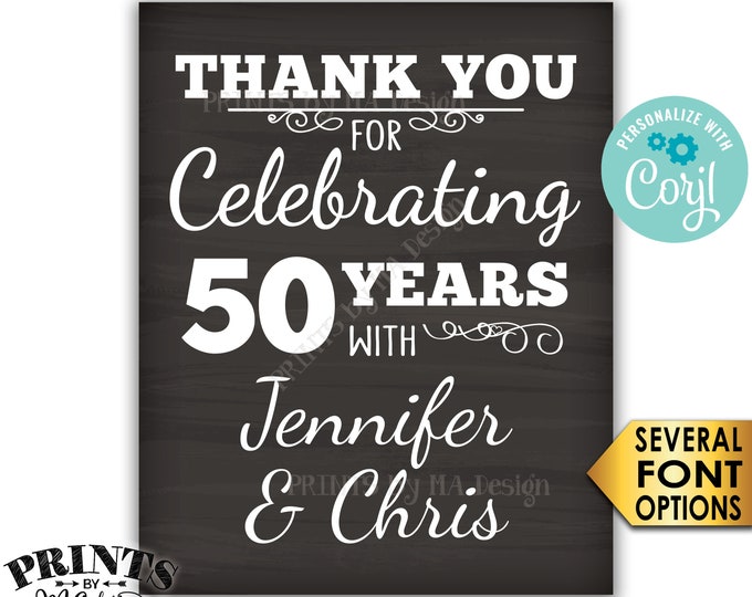 Anniversary Party Sign, Thank You for Celebrating, Chalkboard Style PRINTABLE 16x20” Anniversary Party Decoration <Edit Yourself with Corjl>