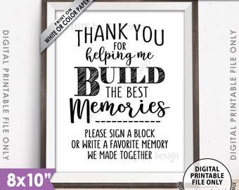 Sign a Block Sign, Thank You for Helping Us Build Memories Wedding Sign, Graduation Party, Retirement, 8x10” PRINTABLE Instant Download