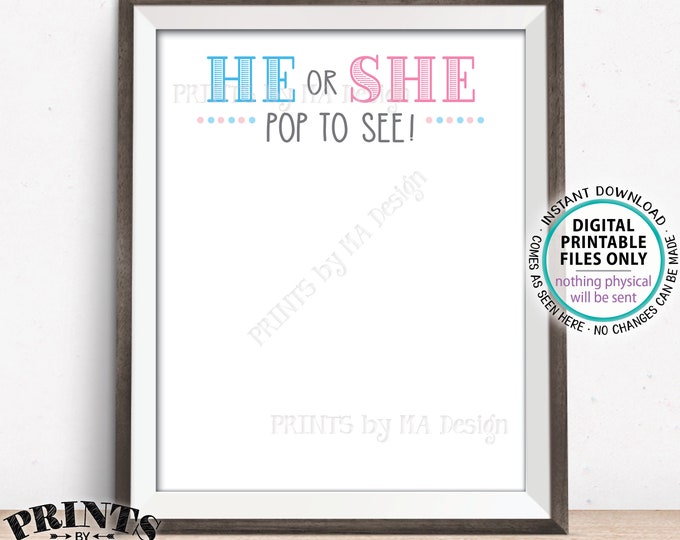 Gender Reveal Balloon Dart Board, He or She Pop to See, PRINTABLE 16x20" Gender Reveal Party Sign <ID>