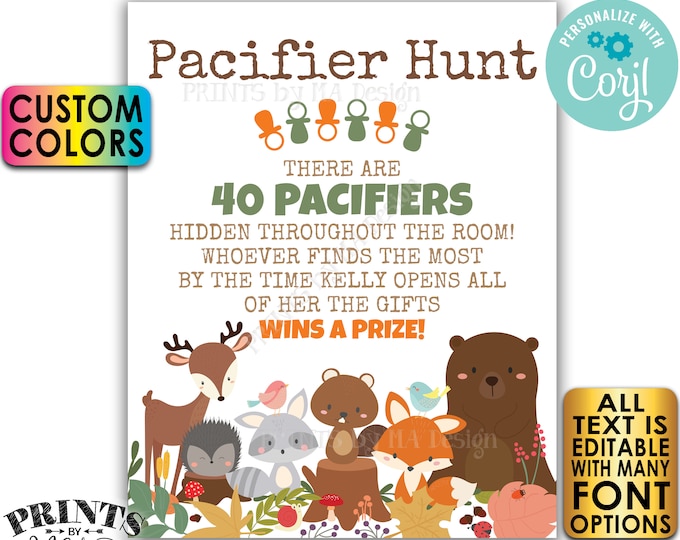 Baby Shower Pacifier Hunt Game Sign, Pacifier Scavenger Hunt, Custom PRINTABLE 8x10/16x20" Sign <Edit Yourself w/Corjl>