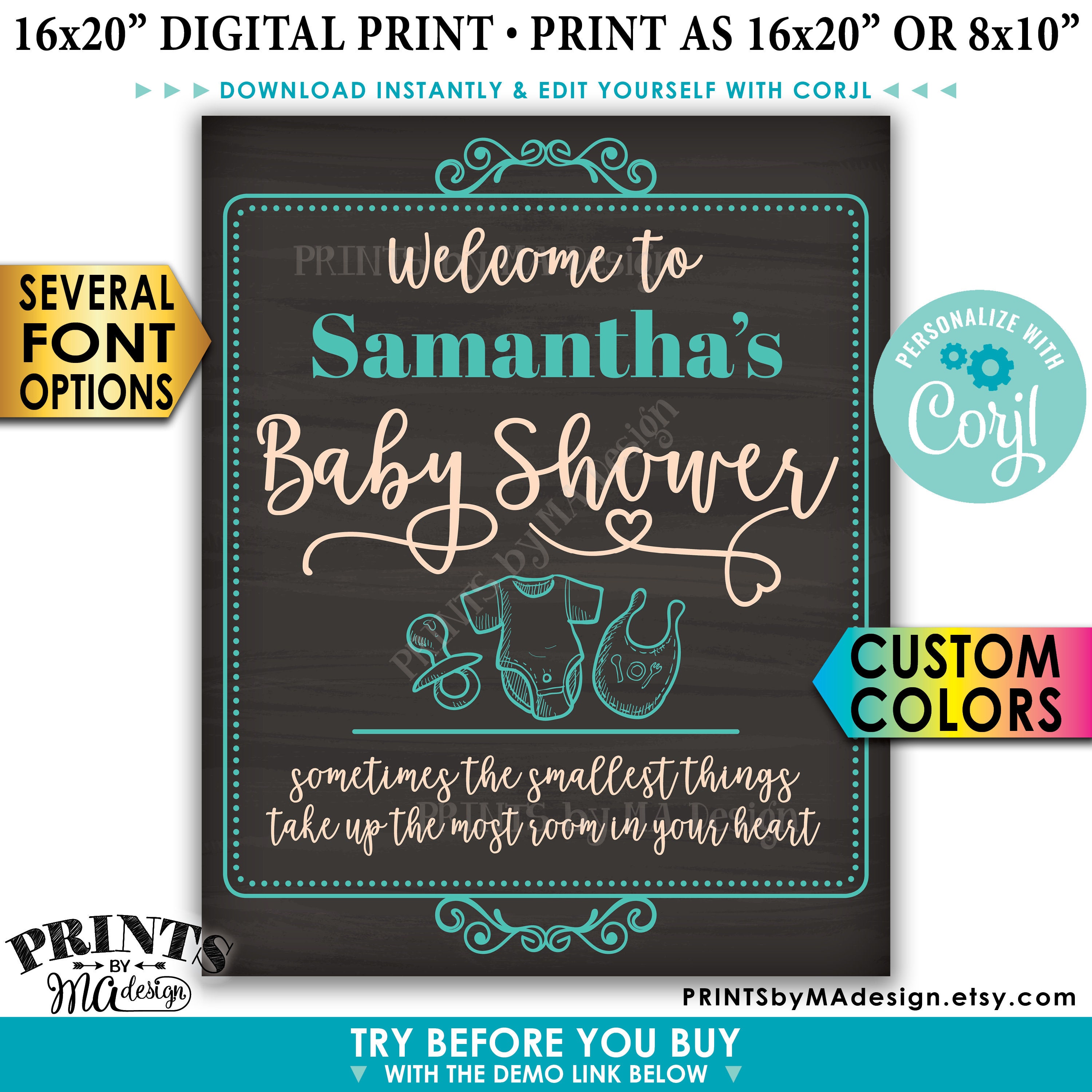 Baby Shower Sign, Custom PRINTABLE 8x10/16x20” Chalkboard Style