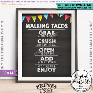 Walking Tacos Sign, Taco Bar, Fiesta Cinco de Mayo Sweet Sixteen Birthday, 11x14” Chalkboard Style Instant Download Digital Printable