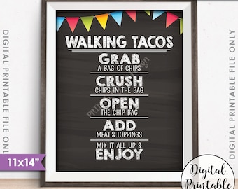 Walking Tacos Sign, Taco Bar, Fiesta Cinco de Mayo Sweet Sixteen Birthday, 11x14” Chalkboard Style Instant Download Digital Printable