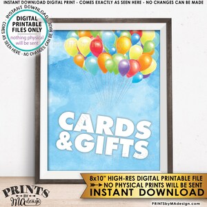 Karten und Geschenke Zeichen, Ballon Karten & Geschenke Zeichen, Baby-Dusche-Geschenk-Tisch-Zeichen Ballons bis Himmel Regenbogen, DRUCKBARE 20 x 10 Zoll Aquarell Stil Zeichen