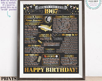 Back in the Year 1967 Birthday Sign, Flashback to 1967 Poster Board, ‘67 B-day Gift, Bday Decoration, PRINTABLE 16x20” Sign <ID>