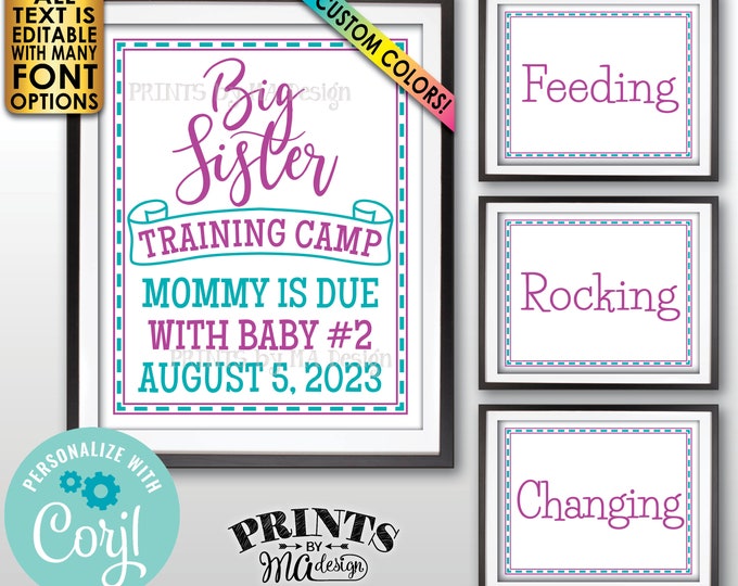 Big Sister Training Pregnancy Announcement Signs, Four Editable PRINTABLE 8x10/16x20” Signs <Edit Yourself w/Corjl>