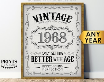 Vintage Birthday Sign, Custom Year, Better with Age, Liquor Themed Bday Party, PRINTABLE 8x10/16x20" Digital File with a Textured Paper Look