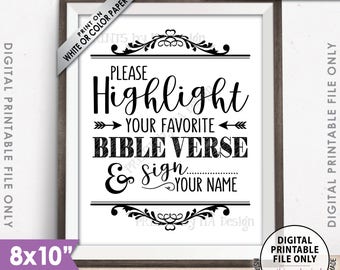 Highlight Your Favorite Bible Verse and Sign Your Name Wedding Sign, Sign our Bible Guestbook Sign, 8x10” Printable Instant Download Sign