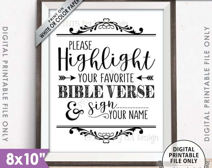 Highlight Your Favorite Bible Verse and Sign Your Name Wedding Sign, Sign our Bible Guestbook Sign, 8x10” Printable Instant Download Sign