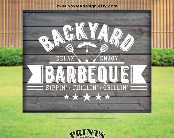 Backyard Barbeque Sign, Backyard BBQ, Barbie Grill Smokehouse, PRINTABLE 8x10/16x20” Gray Rustic Wood Style Sign <ID>