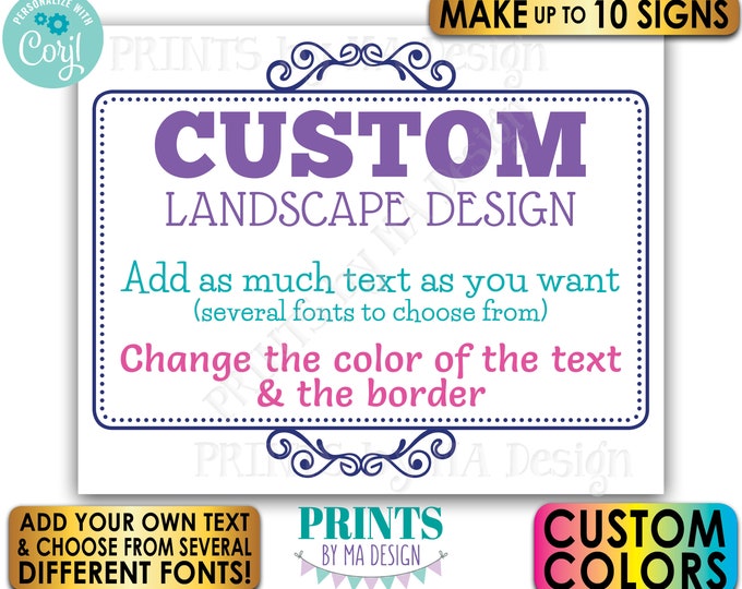 Custom Sign with an Ornate Border, Choose Your Text and Colors, Up to 10 PRINTABLE 8x10/16x20” Landscape Signs <Edit Yourself with Corjl>