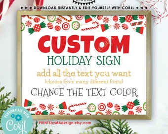 Custom Holiday Sign, Christmas Candy Cane Peppermints, Choose Your Text, Create One PRINTABLE 8x10/16x20” Xmas Sign <Edit Yourself w/Corjl>