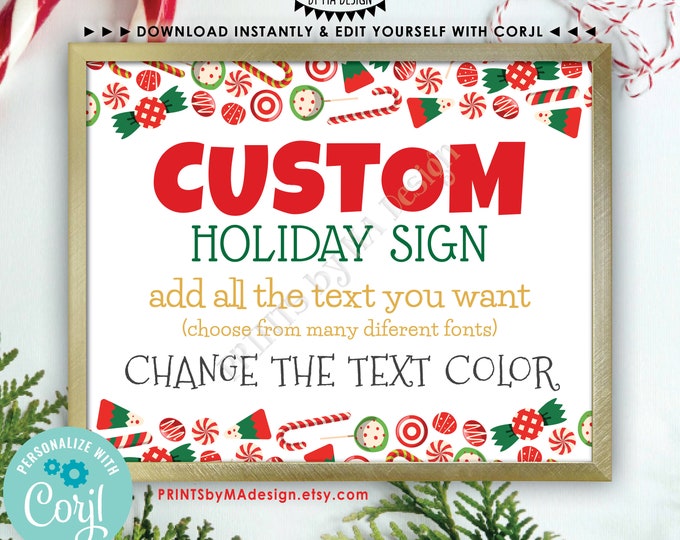 Custom Holiday Sign, Christmas Candy Cane Peppermints, Choose Your Text, Create One PRINTABLE 8x10/16x20” Xmas Sign <Edit Yourself w/Corjl>