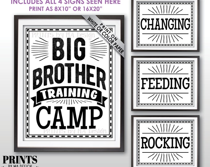 Big Brother Training Camp Photo Prop Signs, Expecting Baby #2 Announcement, We're Pregnant, Four PRINTABLE 8x10/16x20” Signs <ID>