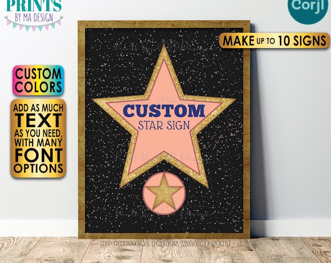 Hollywood Star Sign, Movie Night Ideas, Glam VIP Party, Red Carpet Movie Star, Ten Custom PRINTABLE 8.5x11" Sign <Edit Yourself with Corjl>
