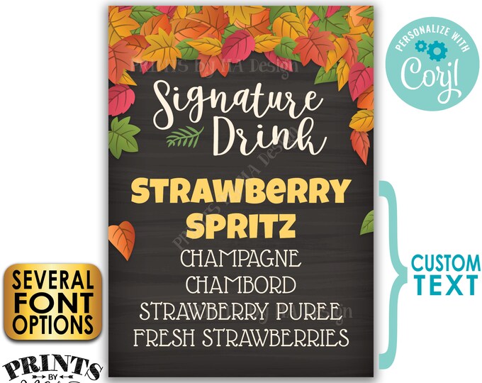 Fall Signature Drink Sign, Autumn Wedding Sign, Fall Cocktail Menu, PRINTABLE 5x7” Chalkboard Style Drink Sign <Edit Yourself w/Corjl>