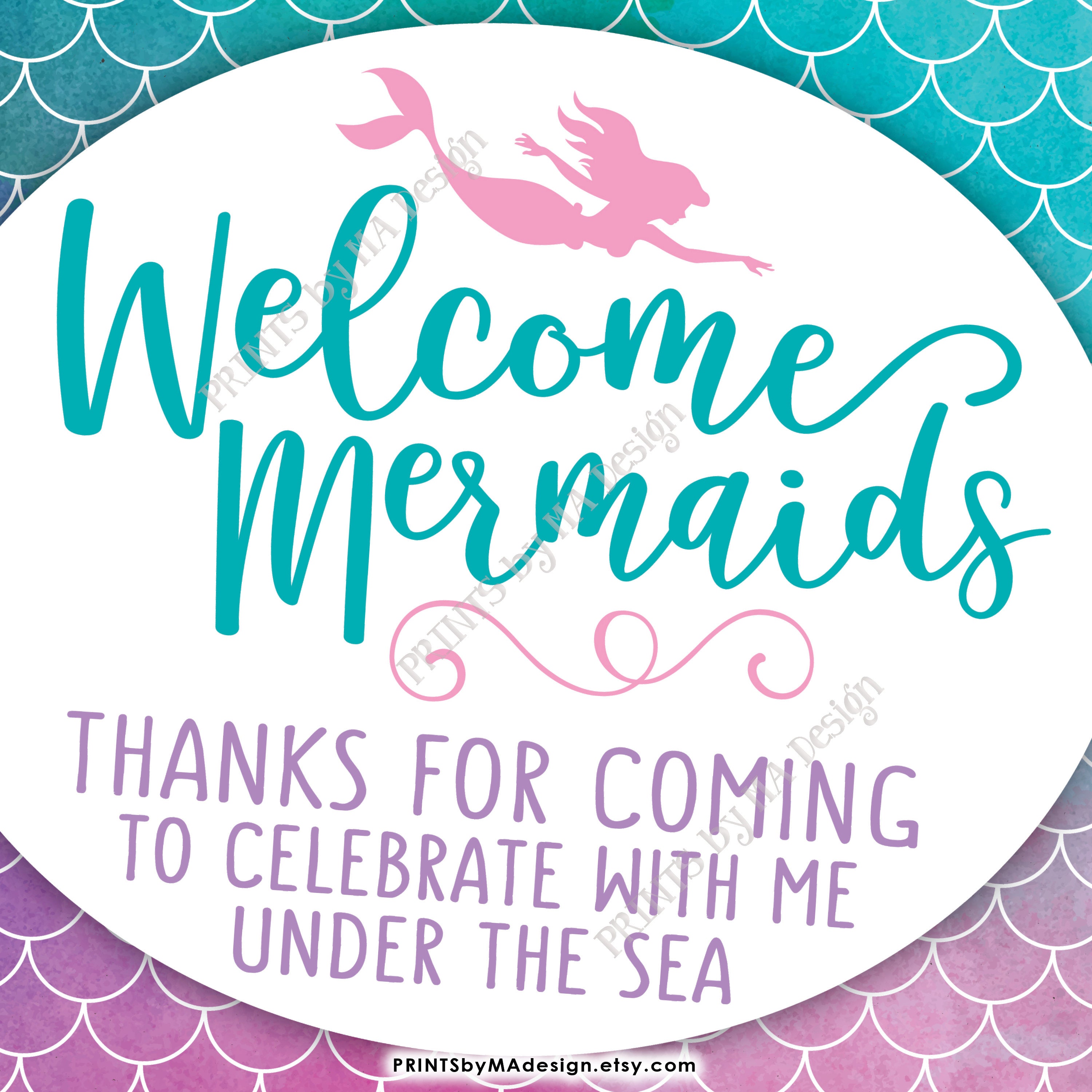 mermaid-party-sign-mermaid-birthday-party-birthday-welcome-etsy