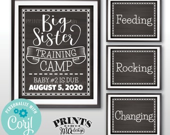 Big Sister Training Camp Pregnancy Announcement Signs, Four PRINTABLE 8x10/16x20” Chalkboard Style Signs <Edit Yourself with Corjl>
