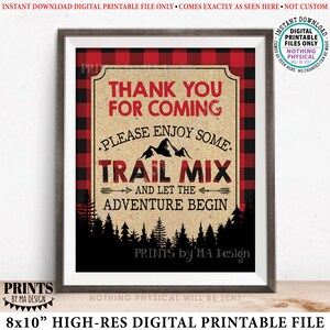 Lumberjack Trail Mix Sign, Thank you for Coming, Enjoy Some Trail Mix, Red Checker Buffalo Plaid, PRINTABLE 8x10” Trail Mix Bar Sign &lt;ID&gt;