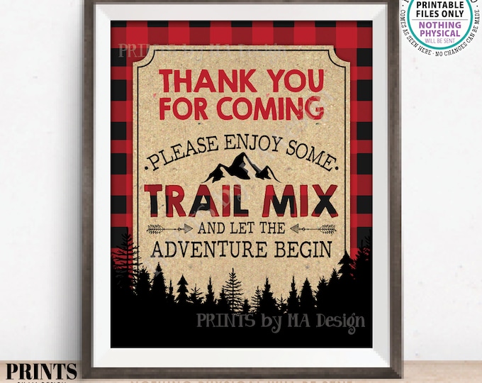 Lumberjack Trail Mix Sign, Thank you for Coming, Enjoy Some Trail Mix, Red Checker Buffalo Plaid, PRINTABLE 8x10” Trail Mix Bar Sign <ID>