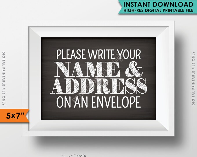 Address Envelope Sign, Address Your Own Envelope, Please Write Your Name & Address on an Envelope, PRINTABLE 5x7” Chalkboard Style Sign <ID>