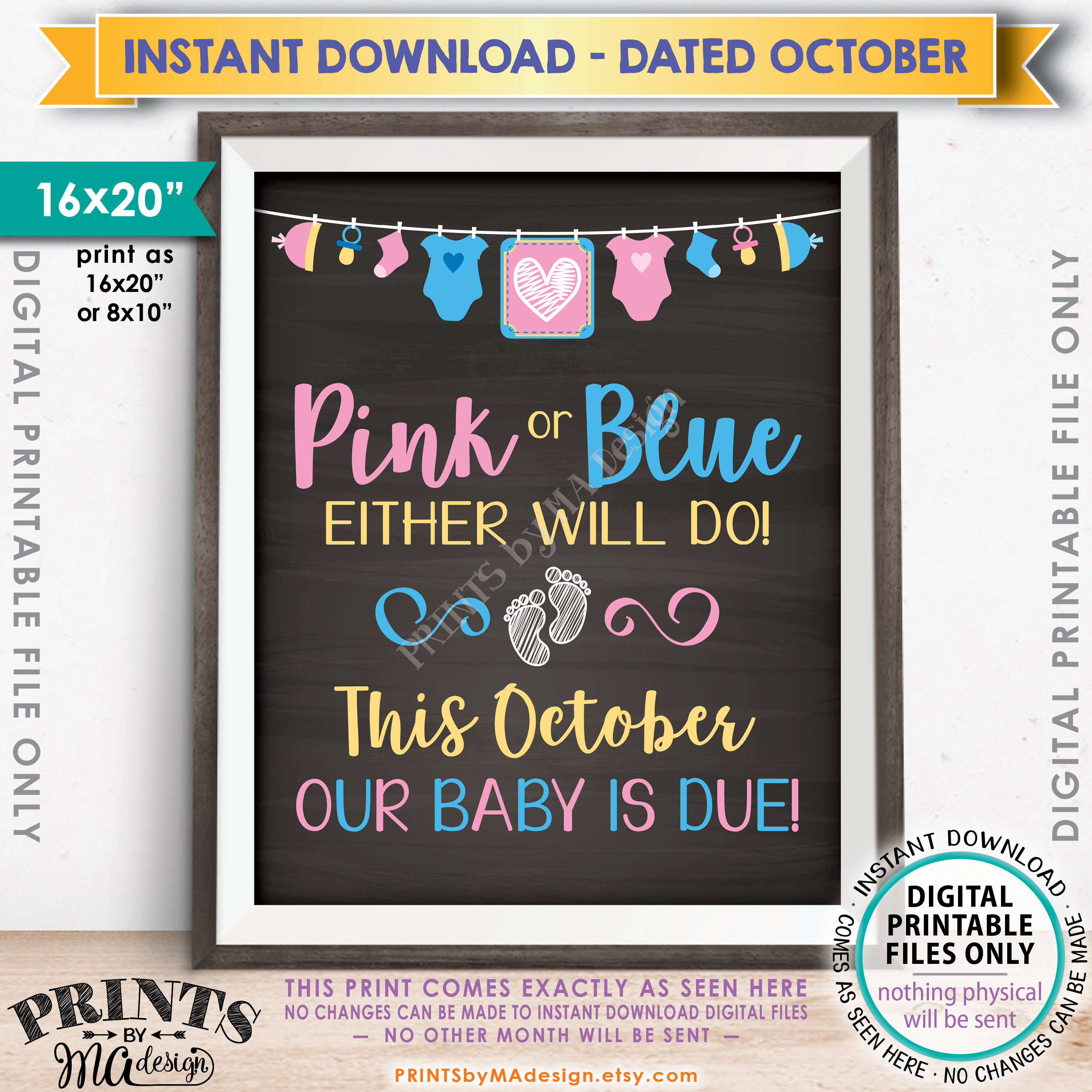 Pregnancy Announcement Sign, Pink or Blue Either Will Do, Our Baby is