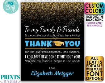 Editable Graduation Thank You Sign, Thanks from the Grad, Gold Glitter, Custom PRINTABLE Grad Party Decoration <Edit Yourself w/Corjl>