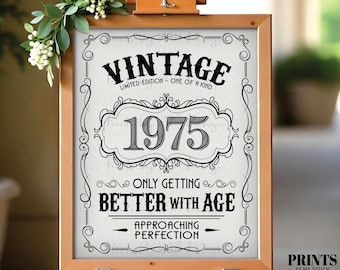 1975 Birthday Sign, Better with Age Vintage Birthday Poster, Aged to Perfection, Textured Style PRINTABLE 8x10/16x20” Instant Download Sign