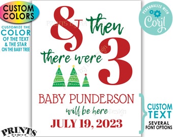 Christmas Pregnancy Announcement, And Then There Were Three, Gender Reveal, PRINTABLE 8x10/16x20” Sign <Edit Yourself with Corjl>