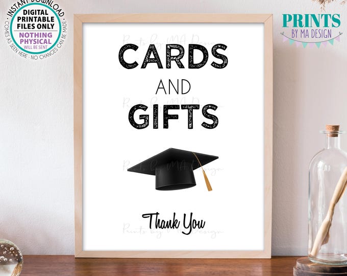 Cards & Gifts Sign, Graduation Party Gift Table, Grad Decoration, Gifts and Cards, PRINTABLE 8x10/16x20” Black and White Sign <ID>