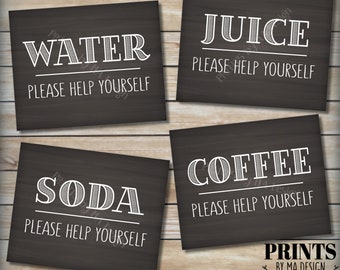 Beverage Station Signs, Please Help Yourself to Water Juice Coffee or Soda, Non-Alcohol Drinks, PRINTABLE 8x10” Chalkboard Style Signs <ID>