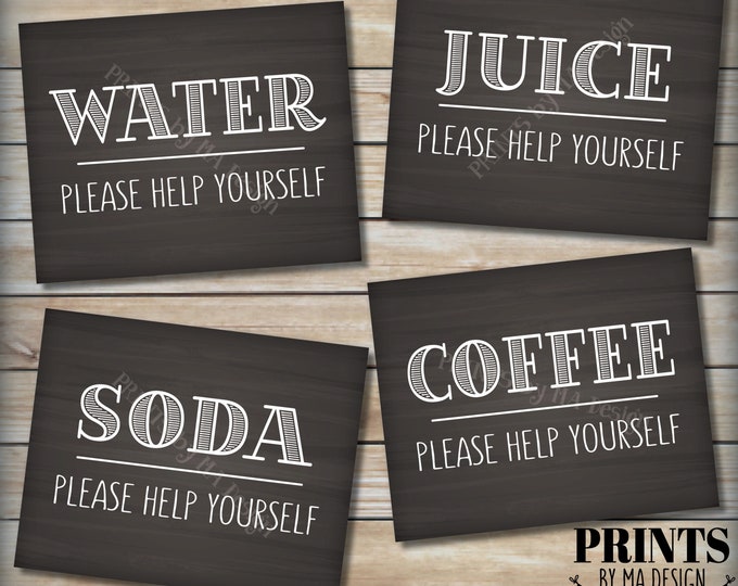 Beverage Station Signs, Please Help Yourself to Water Juice Coffee or Soda, Non-Alcohol Drinks, PRINTABLE 8x10” Chalkboard Style Signs <ID>