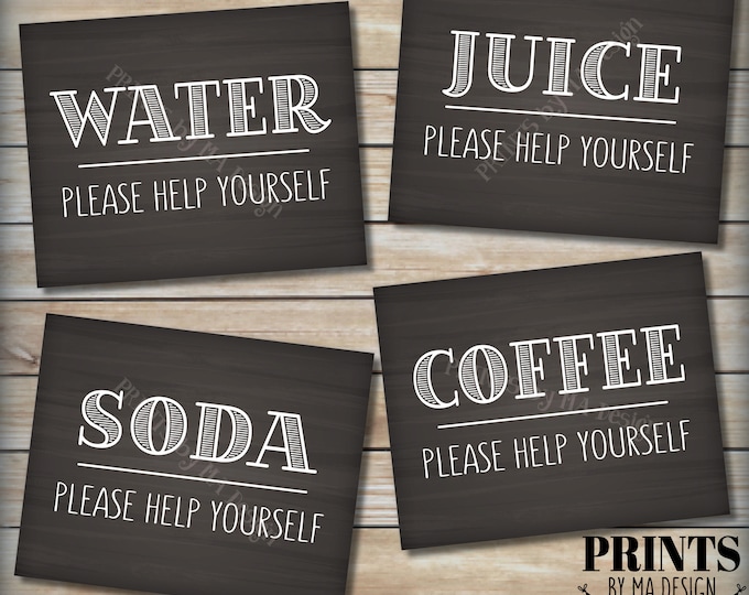 Beverage Station Signs, Please Help Yourself to Water Juice Coffee or Soda, Non-Alcohol Drinks, PRINTABLE 8x10” Chalkboard Style Signs <ID>