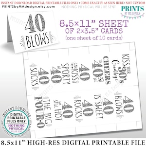 Signes de bonbons de fête du 40e anniversaire, Cheers to 40 Candy Bar, 40 Sucks Blows Rocks Sweet, Kiss 30s Goodbye, PRINTABLE 8.5x11" Sheet of Cards <ID>