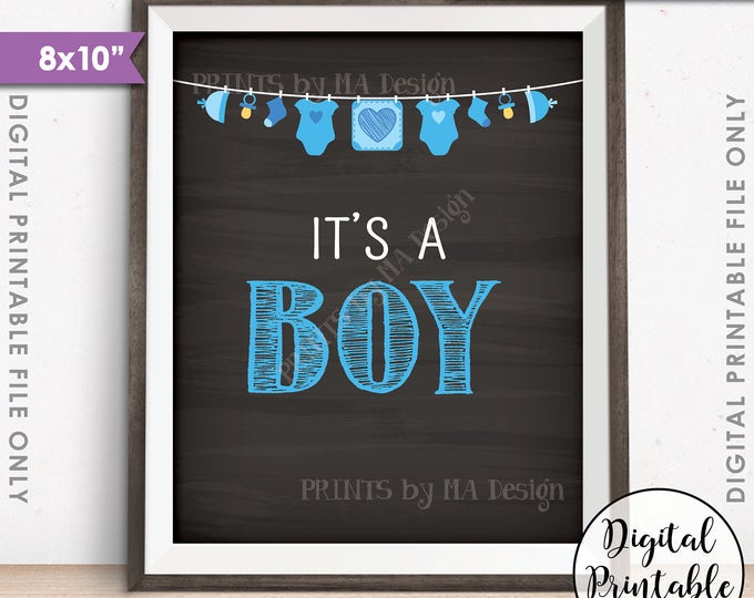 It's a BOY Sign, It's a Boy Gender Reveal Sign, It's a Boy Announcement, Blue Baby Boy 8x10” Chalkboard Style Printable Instant Download