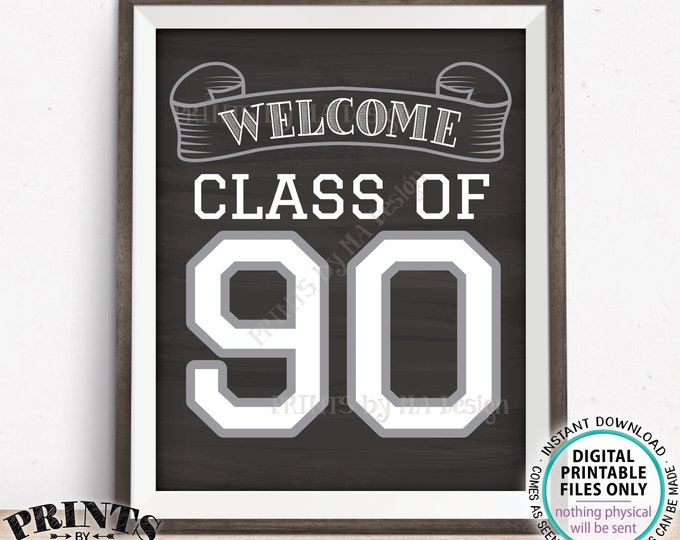 Class of 90 Sign, Welcome Class of 1990 Reunion Decoration, Chalkboard Style PRINTABLE 8x10/16x20” 1990 Class Reunion Sign <ID>