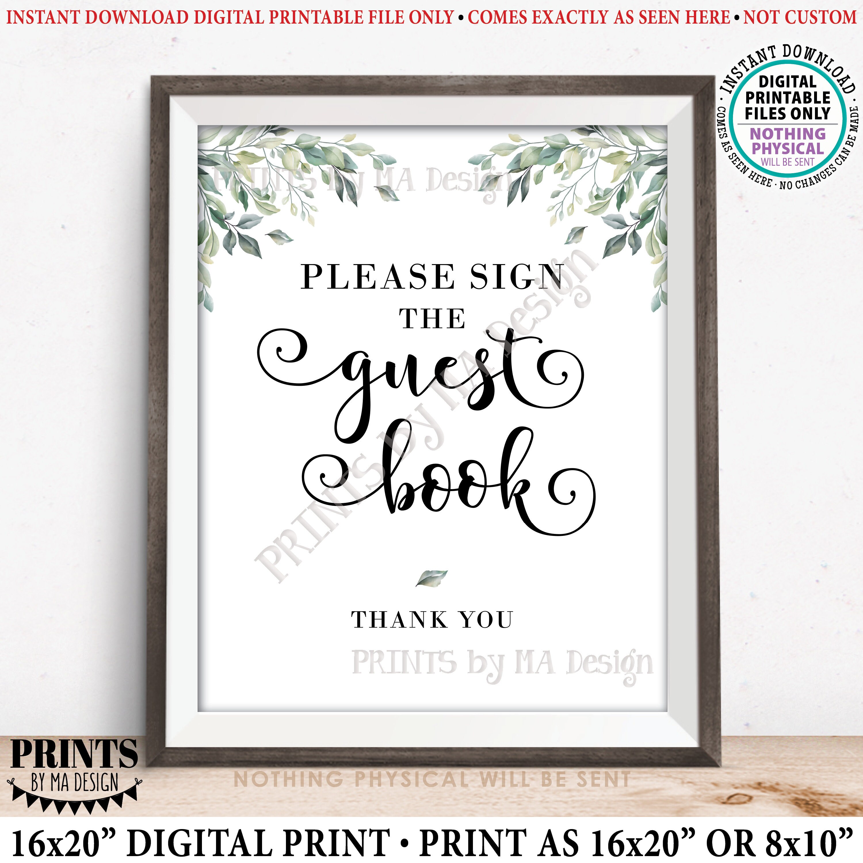 Greenery Wedding Guestbook Sign Please Sign The Guest Book Wedding 
