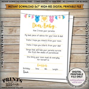 Beste baby shower activiteit, baby shower spel, raadspel, babyadvies, ouderadvies, genderneutraal 5x7" afdrukbare Instant Download