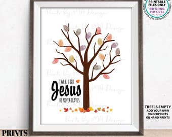 Fall Fingerprint Craft, Fall For Jesus, Tree Handprint Autumn Leaves, Sunday School Church Art Activity, 11x14" Digital PRINTABLE File <ID>