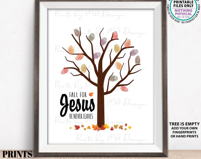Fall Fingerprint Craft, Fall For Jesus, Tree Handprint Autumn Leaves, Sunday School Church Art Activity, 11x14" Digital PRINTABLE File <ID>