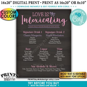 Love is Intoxicating Bar Menu Sign, Wedding Reception Drinks, Custom ...