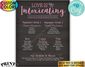 Love is Intoxicating Bar Menu Sign, Wedding Reception Drinks, Custom PRINTABLE 8x10/16x20” Chalkboard Style Sign <Edit Yourself with Corjl>