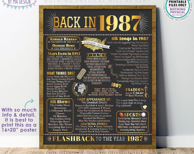 Back in 987 Poster Board, Remember the Year 11987 Sign, Flashback to 1987 USA History from 1987, PRINTABLE 16x20” Sign <ID>