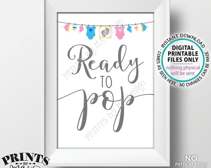Ready to Pop Sign, Gender Neutral Baby Shower Sign, Popcorn, Cake Pop, Baby Clothesline Baby Shower Decor, PRINTABLE 5x7” Sign <ID>